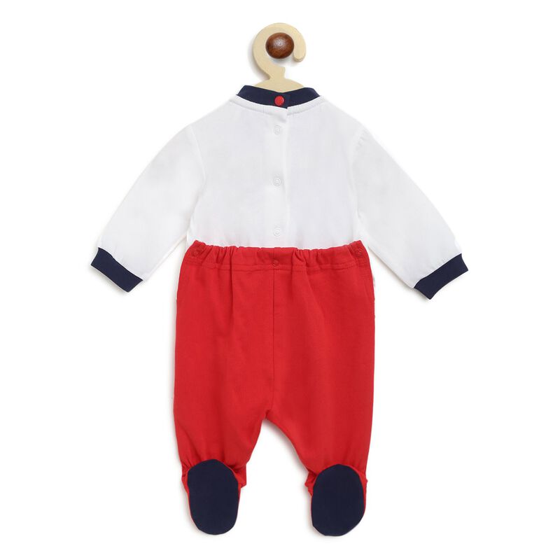 Boys Medium Red Printed Nappy Opening Babysuit image number null